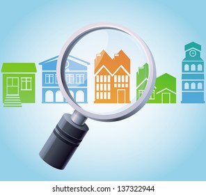 Vector concept - magnifying glass and home icons