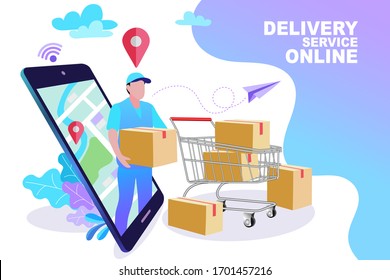 Vector Concept Marketing and Digital marketing, Shopping online on website or mobile application, Online delivery service concept, EPS10.