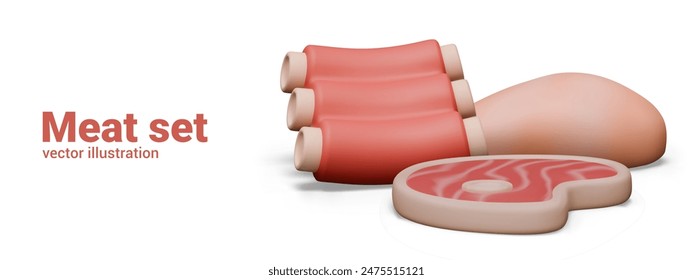 Vector concept meat set. Color advertising poster for butcher shop