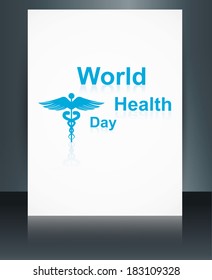 Vector concept medical background brochure on caduceus medical symbol reflection world health day template illustration 