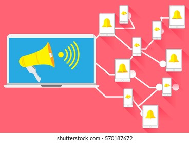 Vector Concept Megaphone for Advertise Business in social network  smartphone notebook tablet
