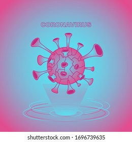 Vector Concept microbe on blue background. Computer virus, allergy bacteria, medical healthcare, microbiology concept. Disease germ, pathogen organism, infectious micro virology. Vector Illustration