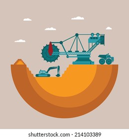 Vector concept of mine at mineral deposit place with waste heap