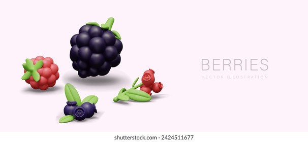 Vector concept with mix of realistic colored berries. Natural ingredients