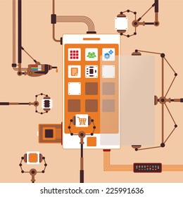 Vector concept of mobile software application development process for smart phones