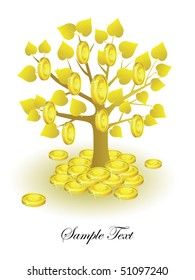 Vector concept. Money tree is a symbol of the fruits of the euro coins.