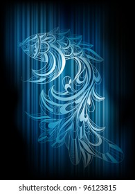 vector concept monochrome fish on dark blue striped background