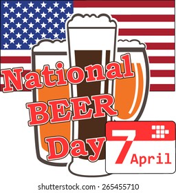 vector concept for national beer day in usa 7 april with beer glass on background flag of america