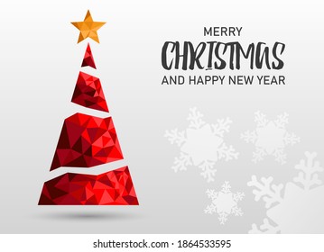 Vector concept of New Year banner. Christmas tree in low poly style. Merry Christmas and a Happy New Year. Banner. Congratulations on the holiday.