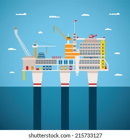 Vector concept of oil and gas offshore industry with stationary platform