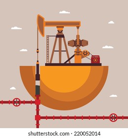 Vector concept of oil well with pipes network