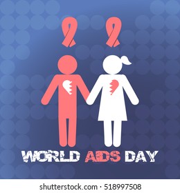 Vector concept on World AIDS Day. The emblem of the people who hold hands, the red ribbon. Support and awareness about AIDS. Vector background.