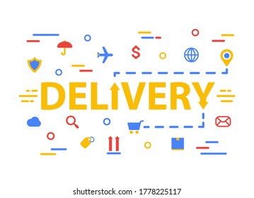 Vector concept of online delivery. Online shopping. New trends in online delivery. Search for new interconnections of systems and trends in safe delivery. The path to the client. Color illustration.