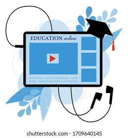 Vector concept for online education. Online training courses, specialization, training manuals. Used for web design, banners, advertising materials, etc.