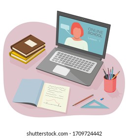 Vector concept for online education. Online training courses, retraining, specialization, study guides. Can be used for web design, banners, promotional materials, etc. Flat vector illustration.
