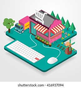 Vector concept of online shop on gray background