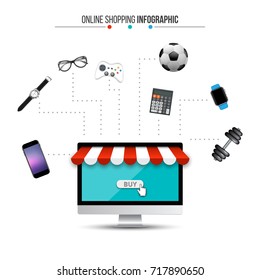 Vector concept online shopping and e-commerce. Can be used for workflow layout template, banner, diagram, number options, web design, infographics, timeline.