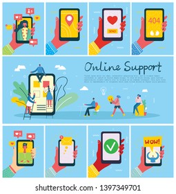 Vector concept of Online support, assistant, virtual help service for smartphone, web page in the flat design