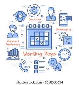 Vector concept of online support - calendar with working days icon