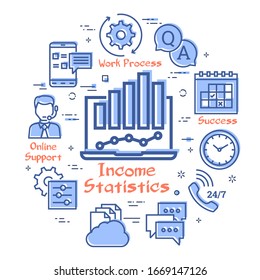 Vector concept of online support - income statistics icon