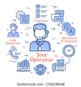 Concepto vectorial de soporte en línea - icono masculino de operador personal