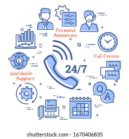Vector concept of online support - round-the-clock help icon