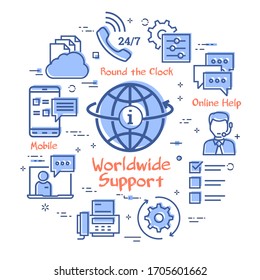 Vector concept of online support - worldwide info icon