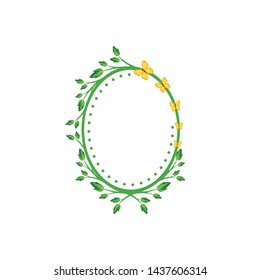 Vector concept oval green frame with yellow butterfly . Blank template to decorate the image and photo. Modern elegant graphic design.