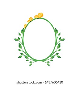 Vector concept oval green frame with yellow butterfly . Blank template to decorate the image and photo. Modern elegant graphic design.