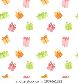 Vector concept pattern gifts. Merry Christmas, Valentine's day. white background. cute gift boxes. happy birthday