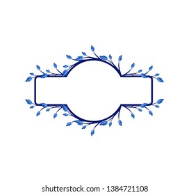 Vector concept photo frame. Blank blue template to decorate the image and photo. Modern elegant graphic design. Label, tag, stamp.
