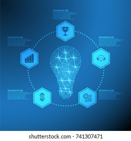 Vector concept of the polygonal light bulb and elements of infographic