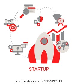 Vector concept of project startup with business icons. Trendy flat design.