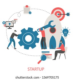 Vector concept of project startup with business icons. Trendy flat design.