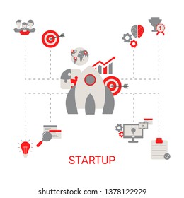 Vector concept of project startup with business icons. Trendy flat design.