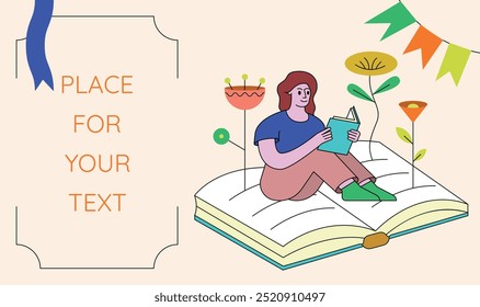 Vector concept Related to Book Festival, Reading and Holiday. Flat illustration for text with linear elements