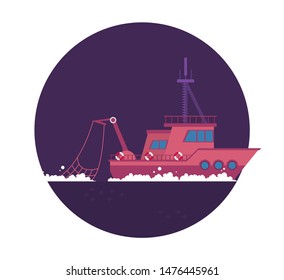 Vector concept of river ocean and sea fishing boat 