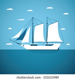 Vector concept of river ocean and sea sailing boat