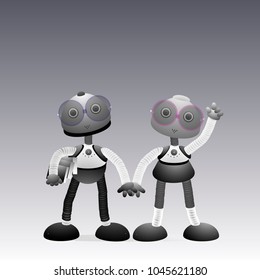 Vector concept robots couple girl and boy   students with glasses with books