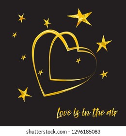 Vector concept of romantic greeting card or poster for Valentine's Day with golden hearts.