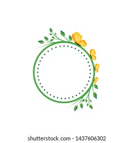 Vector concept of round green frame with yellow butterfly. Blank template to decorate the image and photo. Modern elegant graphic design.