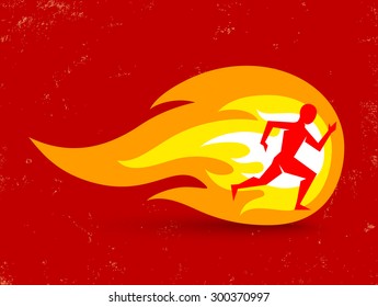 Vector concept for running with man and fire