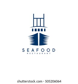 vector concept of seafood restaurant with ship 