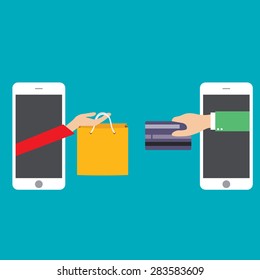 Vector concept shopping online on mobile