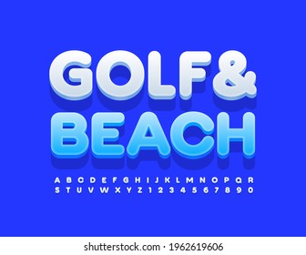 Vector Concept-Schild Golf and Beach. Weiße moderne Schriftart. Satz von 3D-Alphabeten-Buchstaben und -Zahlen