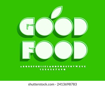 Vector concept sign Good Food with decorative Leaf. Cool creative Font. Set of abstract style Alphabet letters and Numbers