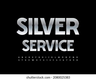 Señal de concepto de vectores Silver Service. Fuente metálica elegante. Letras y números de alfabeto de elite