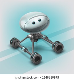 Vector concept of smart fictional white wheeled robot assistant isolated on background, perspective view