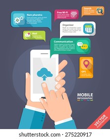 Vector concept for smartphone device. Infographics mobile phone data. Flat style