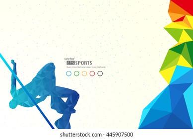 Vector concept of sports with geometric background and geometric figures combination of different colors.